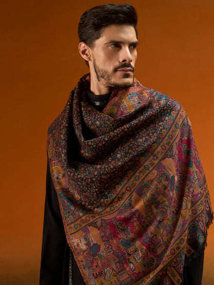 Men Persian Court Fine Wool Kaani Stole (Size: 71 × 203 cm)