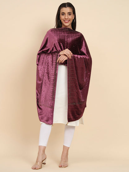 Womenƒ??s Makhamli Velvet Crystal Embellished Stole (Size 71X203 cms )