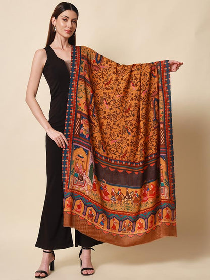 Women's Shahnaz 100% Pure Wool Printed Shawl (Size 101X203 CM)