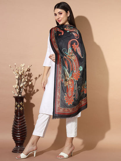 Women's Zarbaft Multicoloured Printed Stole (Size : 71X203 CM)