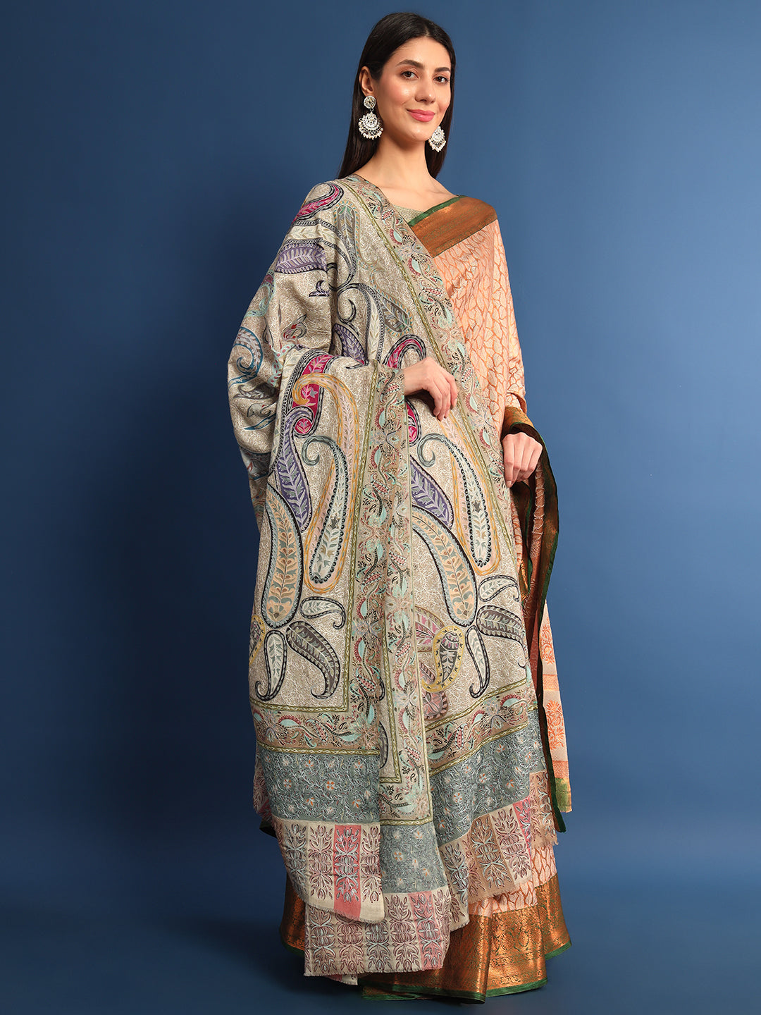 Women Fiza Kalamkari Embroidered Shawl (Size: 115x230 CM)