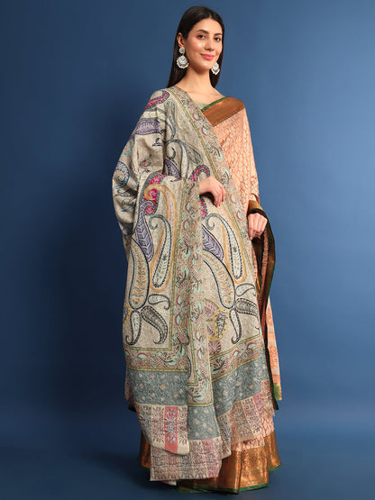 Women Fiza Kalamkari Embroidered Shawl (Size: 115x230 CM)