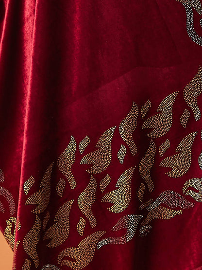 Women Mahvash Velvet Swarovski Crystal Work Stole (Size: 71x203 CM)
