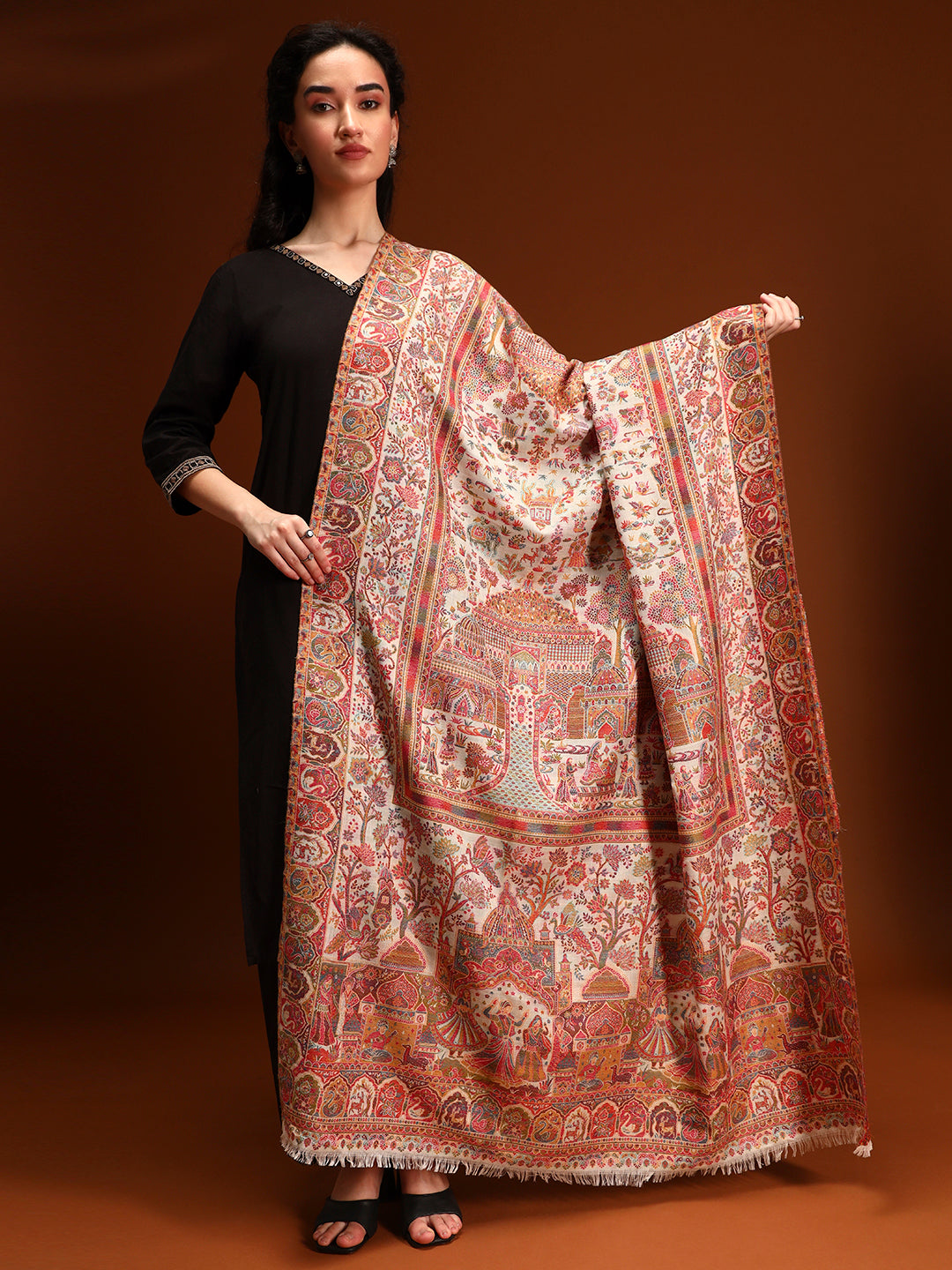 Women Shahi Manzar Kaani Wool Blend Kashmiri Shawl