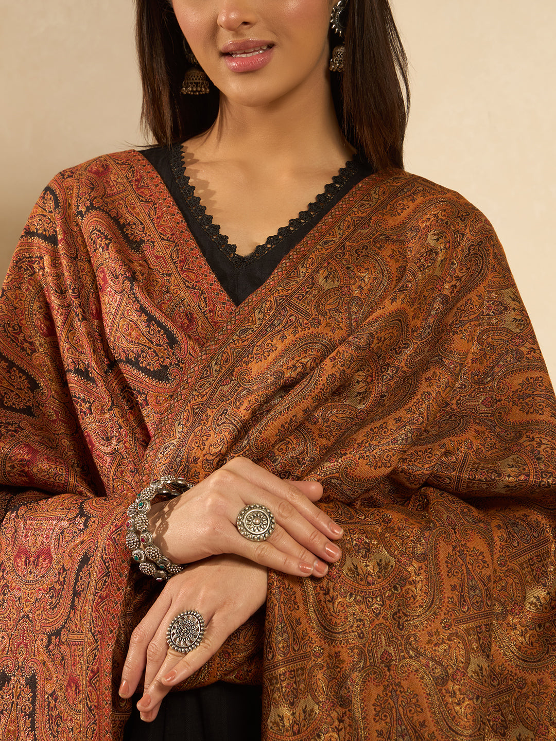 Women Gulnaar Royale Zari Reversible Kaani Fine Wool Shawl