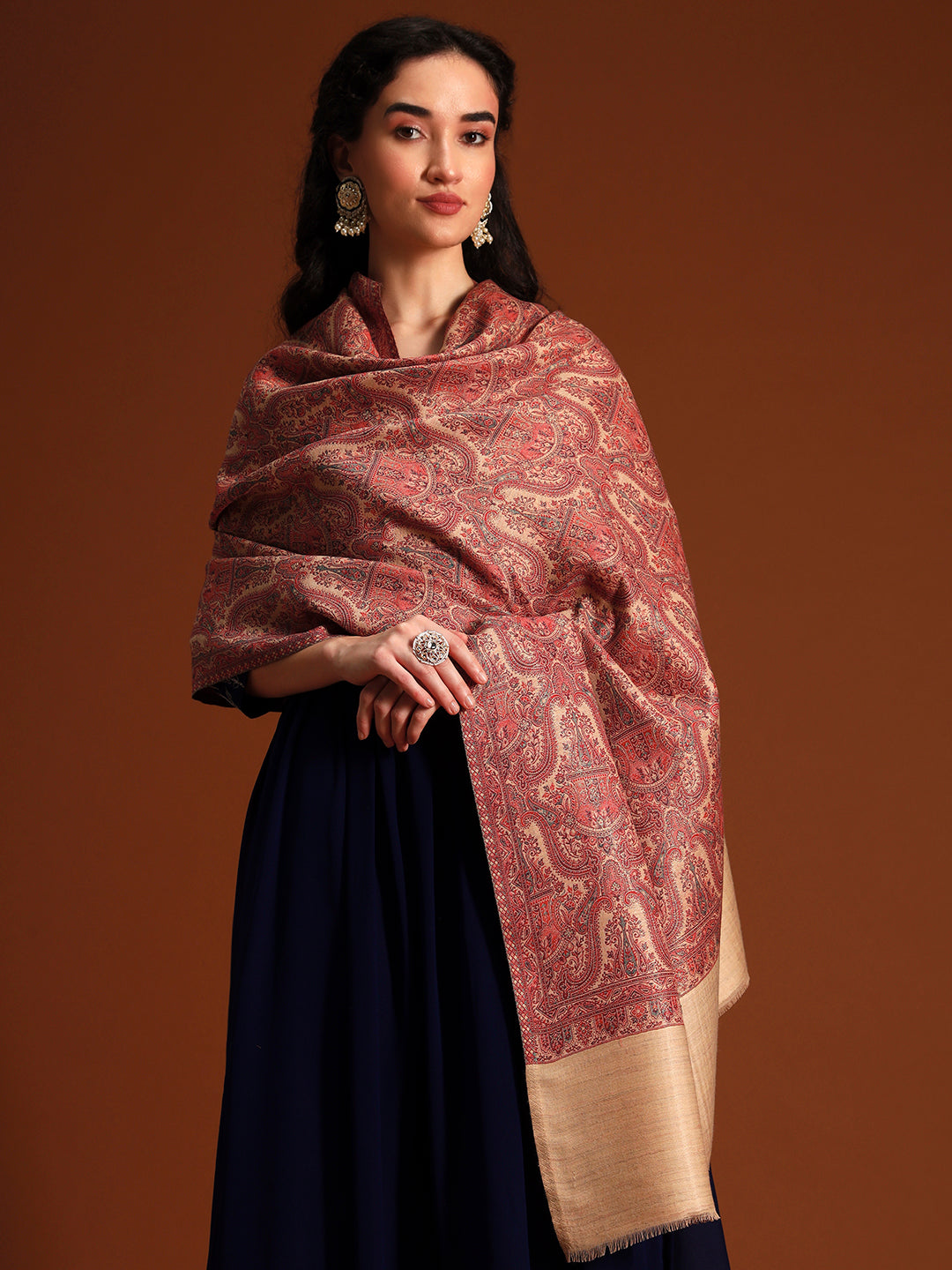 Women Gulnaar Royale Zari Reversible Kaani Fine Wool Shawl