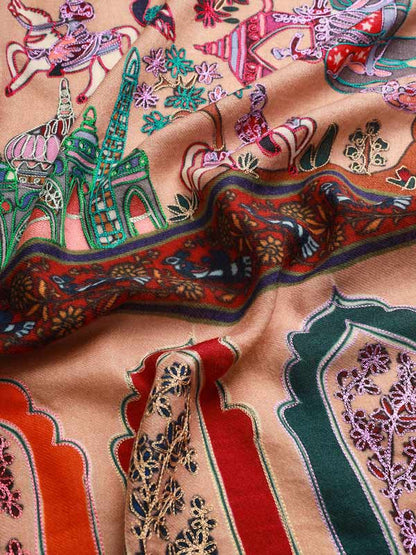 Women's Noor 100% Pure Wool  Kalamkari Hand Embroidered Shawl  (Size: 101 X 203 Cms)