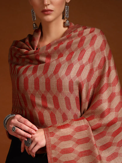 Women 100% Pure Wool Checkered Stole, Sustainable and Natural Fabric (Size 71x203 CM)