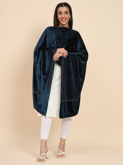 Womenƒ??s Makhamli Velvet Crystal Embellished Stole (Size 71X203 cms )