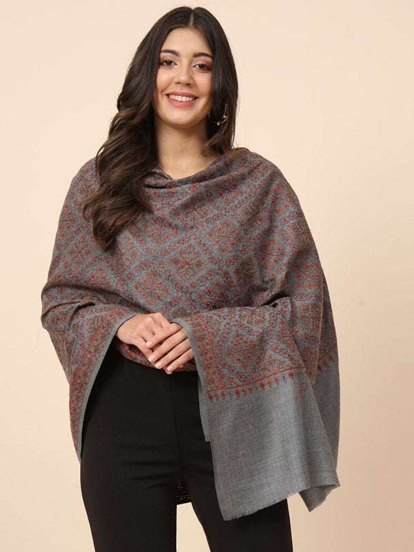 Women Surmai 100% Pure Wool Embroidered Shawl (Size 101X203 CM)