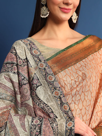 Women Safa  Kalamkari Embroidered Shawl (Size: 115x230 CM)