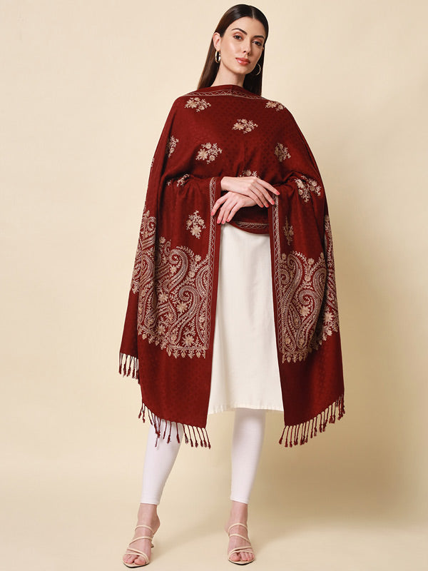 Women's Firdousi Aari Embroidered Kashmiri Stole (Size: 71x203 cm)