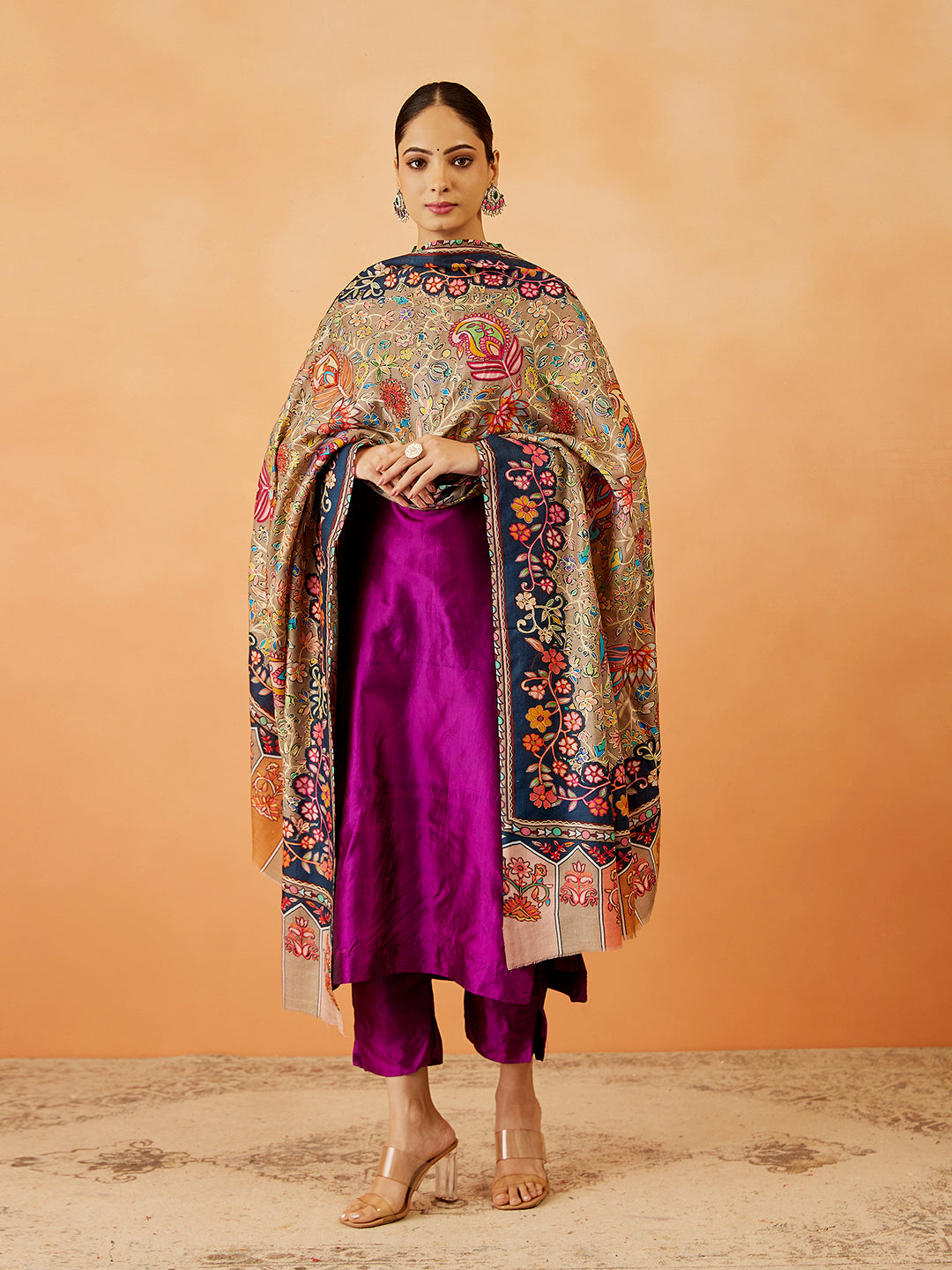Women Afsha Kalamkari Embroidered Shawl (Size: 101x203 CM)