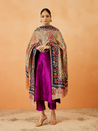 Women Afsha Kalamkari Embroidered Shawl (Size: 101x203 CM)