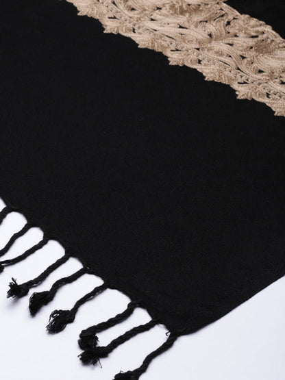 Men Zarbaft Aari Embroidered Stole (Size : 71X203 CM, Black Color)