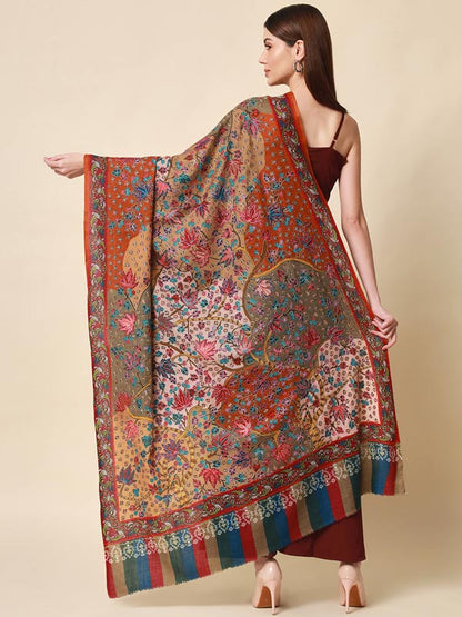 Women's Rangat 100% Pure Wool  Kalamkari Hand Embroidered Shawl  (Size: 101 X 203 Cms)