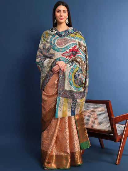 Women Mehar  Kalamkari Embroidered Shawl (Size: 115x230 CM)