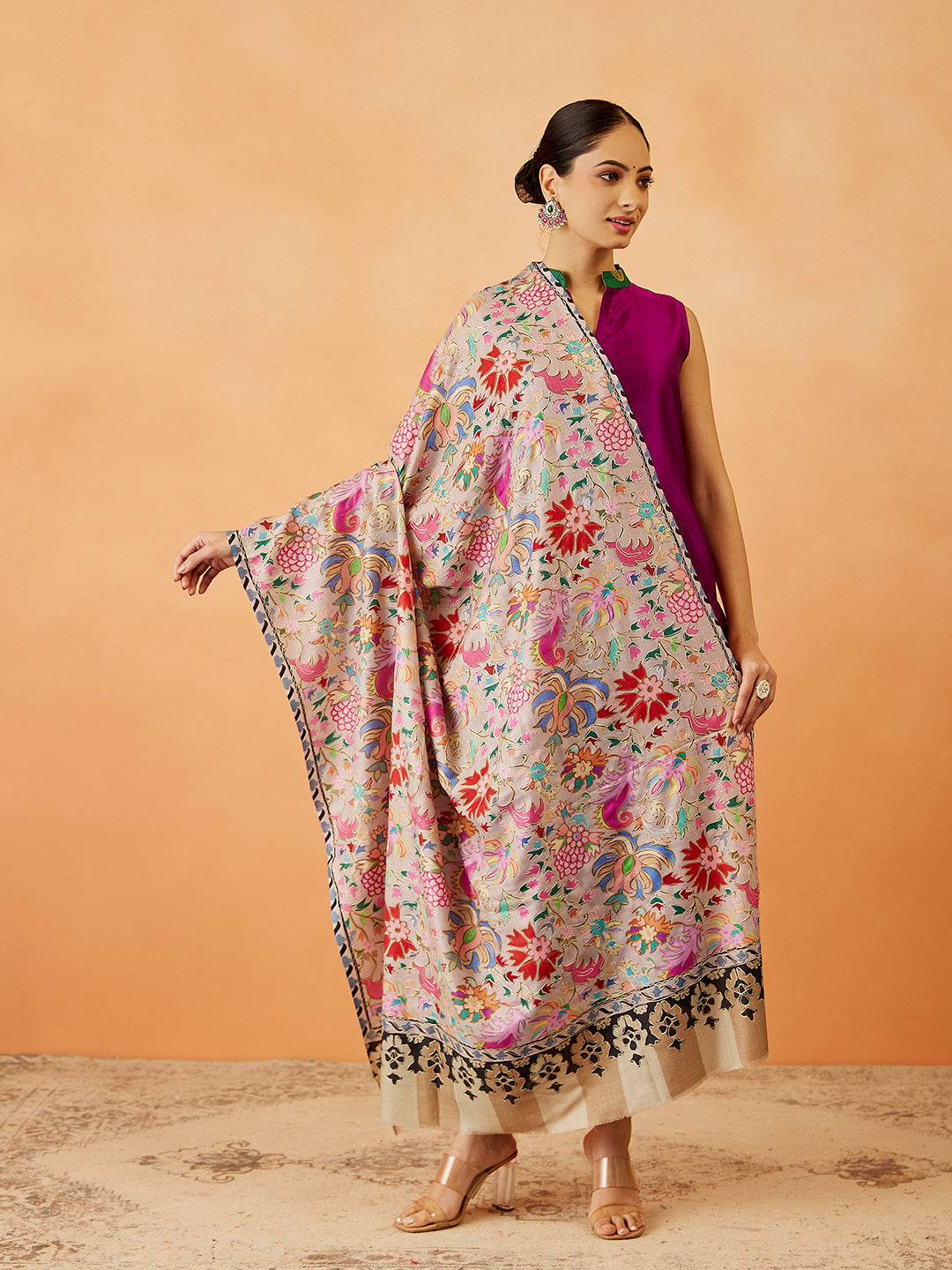 Women Shaheen Kalamkari Embroidered Shawl (Size: 101x203 CM)