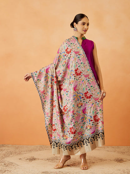 Women Shaheen Kalamkari Embroidered Shawl (Size: 101x203 CM)