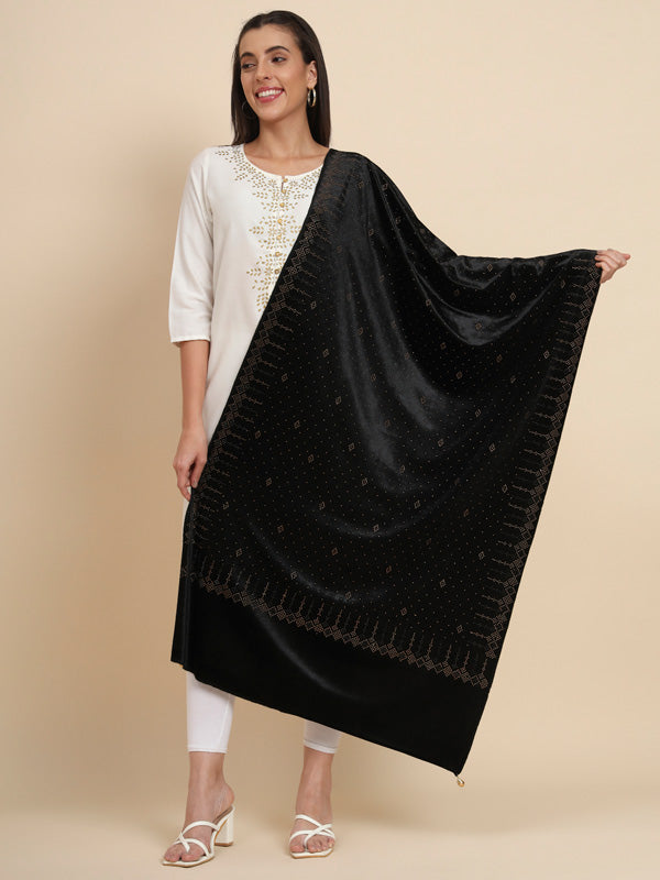 Womenƒ??s Makhamli Velvet Crystal Embellished Stole (Size 71X203 cms )