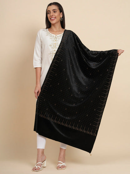 Womenƒ??s Makhamli Velvet Crystal Embellished Stole (Size 71X203 cms )