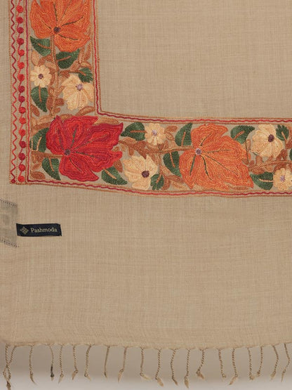 Men's Gulzar 100% Pure Wool Aari Embroidered Stole (Size: 71X203 CM, Beige Color)