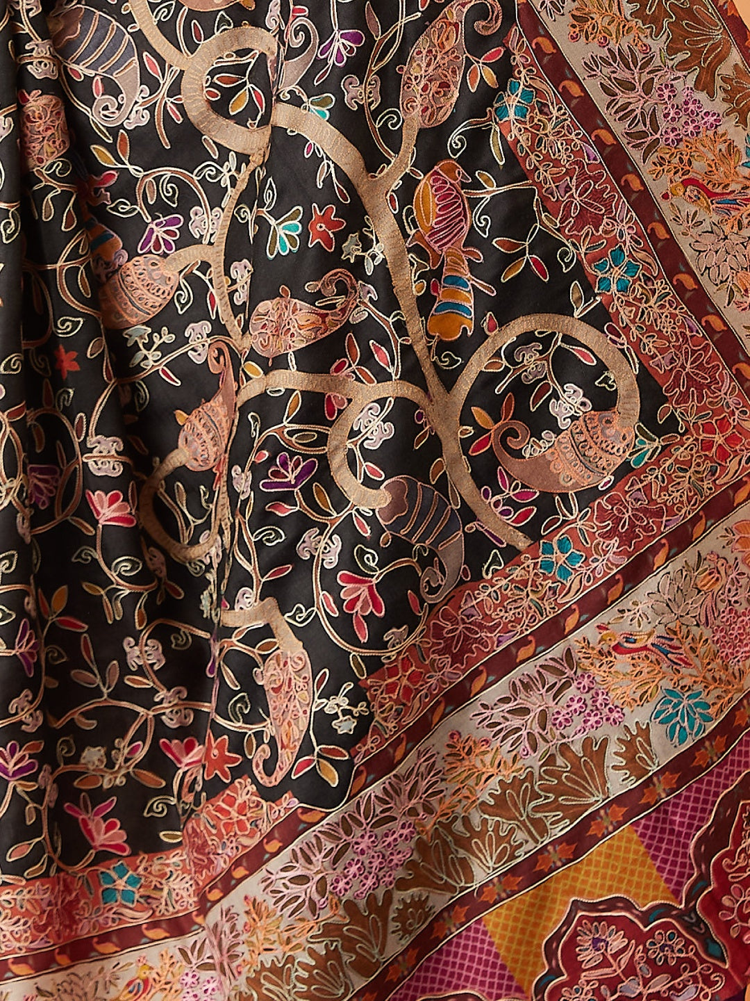 Women Bahaar Kalamkari Embroidered Shawl (Size: 101x203 CM)