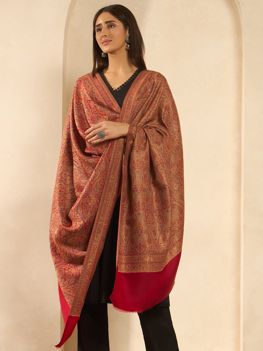 Women Regalis Zari Reversible Kaani Fine Wool Shawl