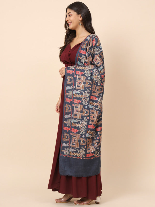 Women Dilkash 100% Pure Wool Embroidered Stole (Size 71X203 CM)