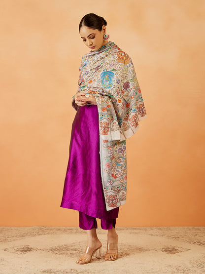 Women Afsha Kalamkari Embroidered Shawl (Size: 101x203 CM)