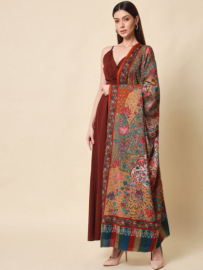 Women's Rangat 100% Pure Wool  Kalamkari Hand Embroidered Shawl  (Size: 101 X 203 Cms)