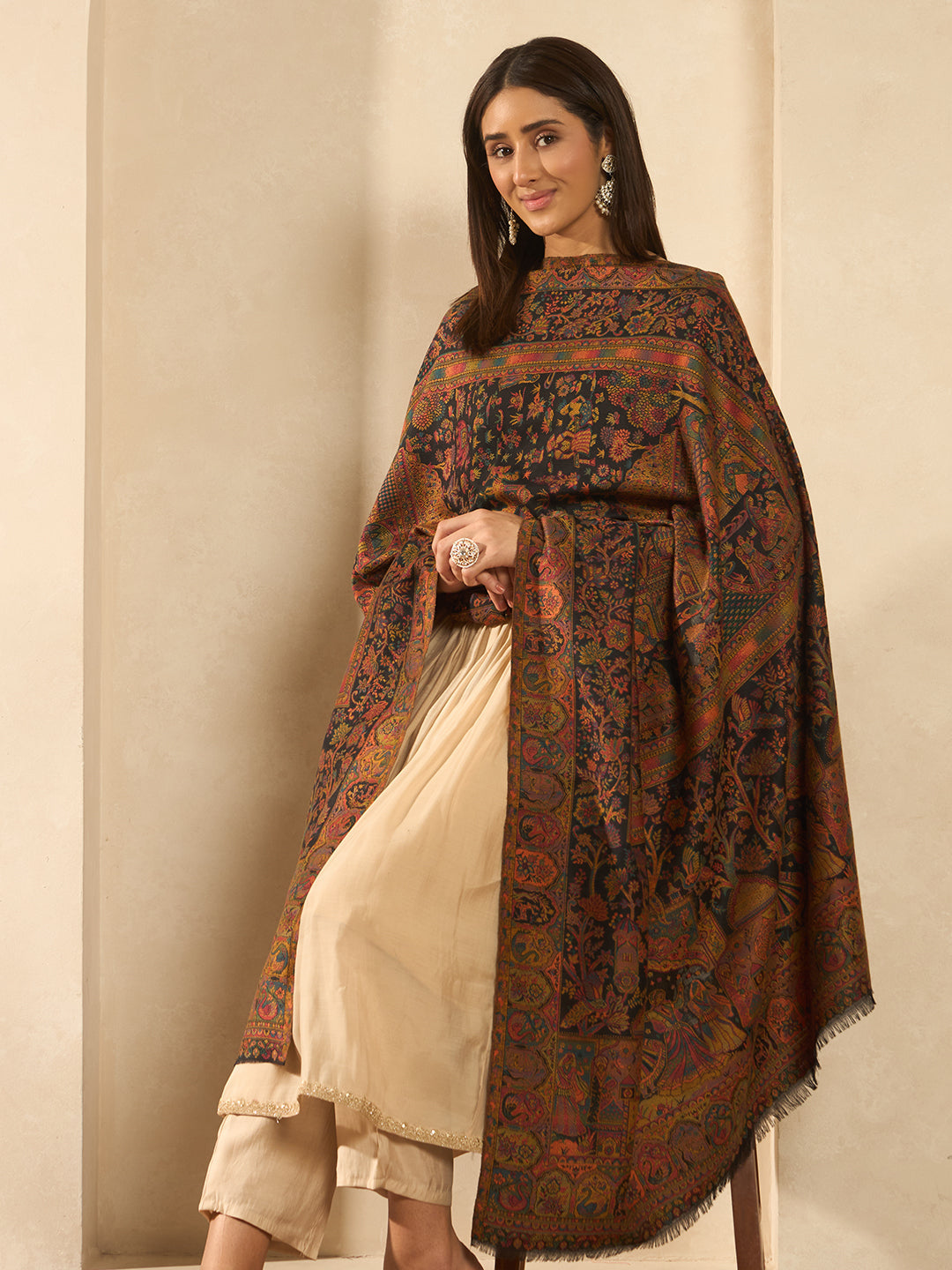 Women Shahi Manzar Kaani Wool Blend Kashmiri Shawl