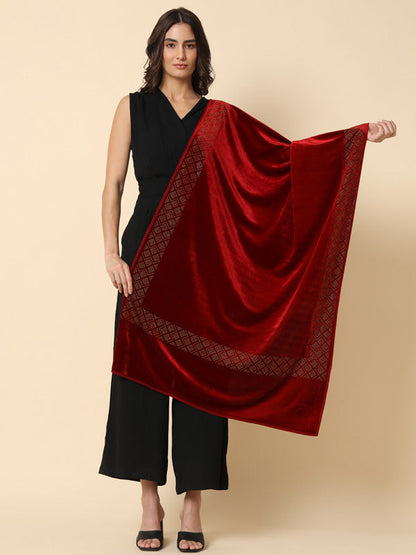Women's Gul-e-Nazakat Velvet Crystal Work Stole (Size 71X203 CM)