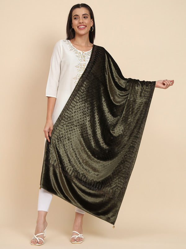 Womenƒ??s Makhamli Velvet Crystal Embellished Stole (Size 71X203 cms )