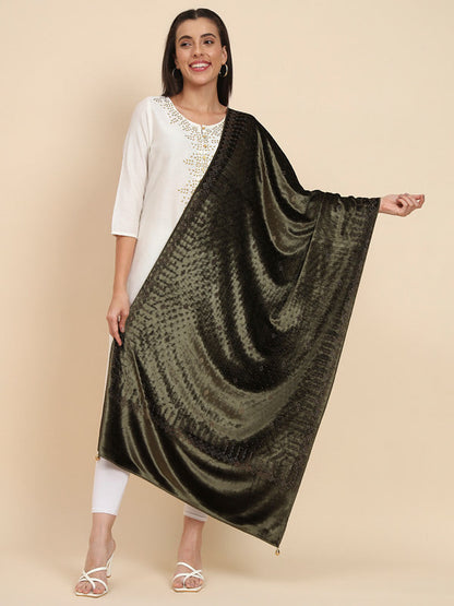Womenƒ??s Makhamli Velvet Crystal Embellished Stole (Size 71X203 cms )