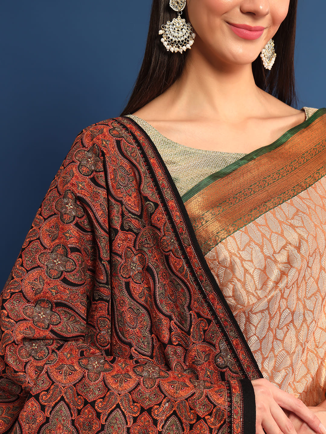 Pashmoda Womenƒ??s Gulsheren  100% Fine Wool Sozni Hand Embroidered Shawl (Size: 101x203 Cm)