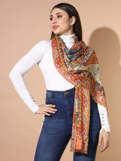 Women's Firdousi Multicoloured Printed Stole (Size : 71X203 CM)