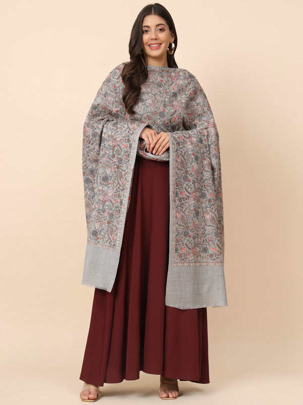 Women Gilkaari 100% Pure Wool Embroidered Shawl (Size 101X203 CM)