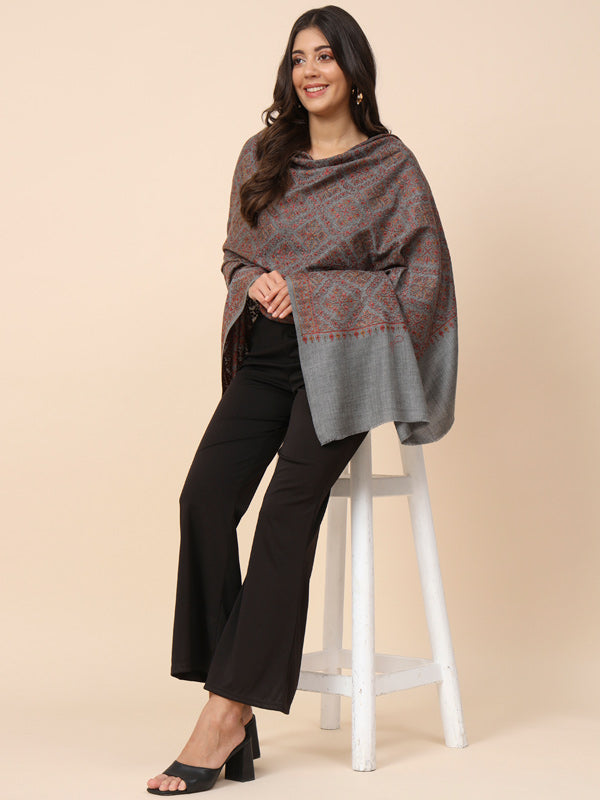 Women Surmai 100% Pure Wool Embroidered Shawl (Size 101X203 CM)