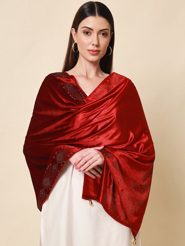 Women's Zehreen Velvet Crystal Shawl (Size 101X203 cms )