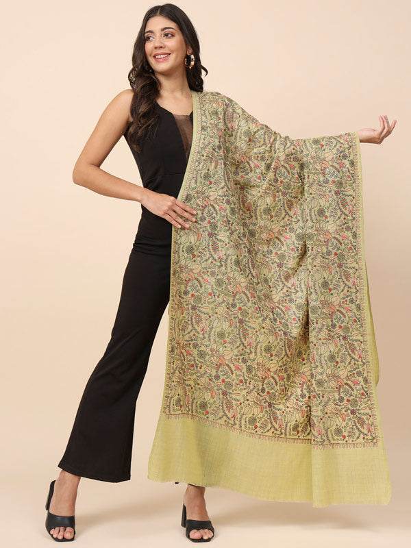 Women Gilkaari 100% Pure Wool Embroidered Shawl (Size 101X203 CM)