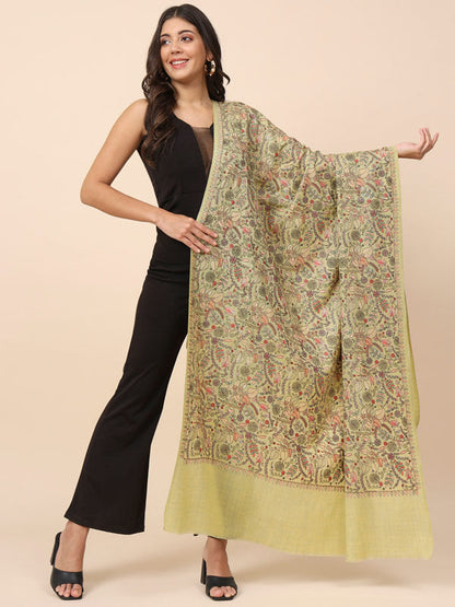 Women Gilkaari 100% Pure Wool Embroidered Shawl (Size 101X203 CM)