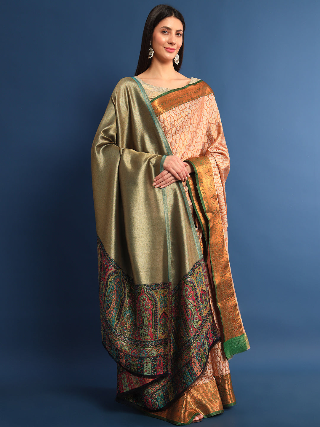 Pashmoda Women Mehroom Zari Kaani Border Fine Wool Shawl (Size 40X80 Inches)