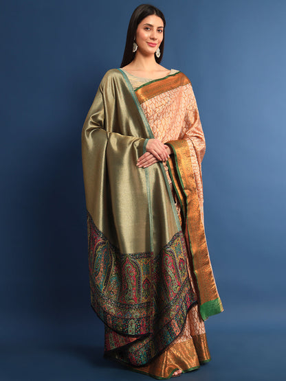 Pashmoda Women Mehroom Zari Kaani Border Fine Wool Shawl (Size 40X80 Inches)
