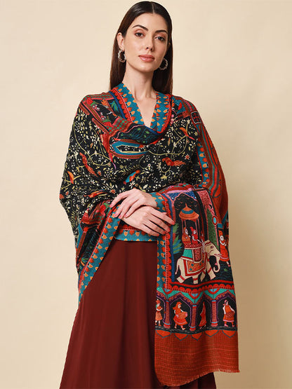Women's Shahnaz 100% Pure Wool Printed Shawl (Size 101X203 CM)