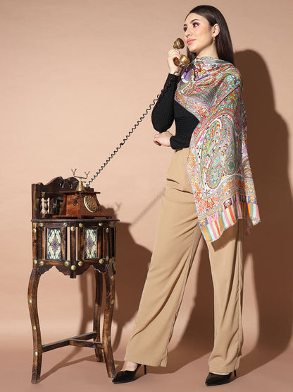 Women's Zarbaft Multicoloured Printed Stole (Size : 71X203 CM)