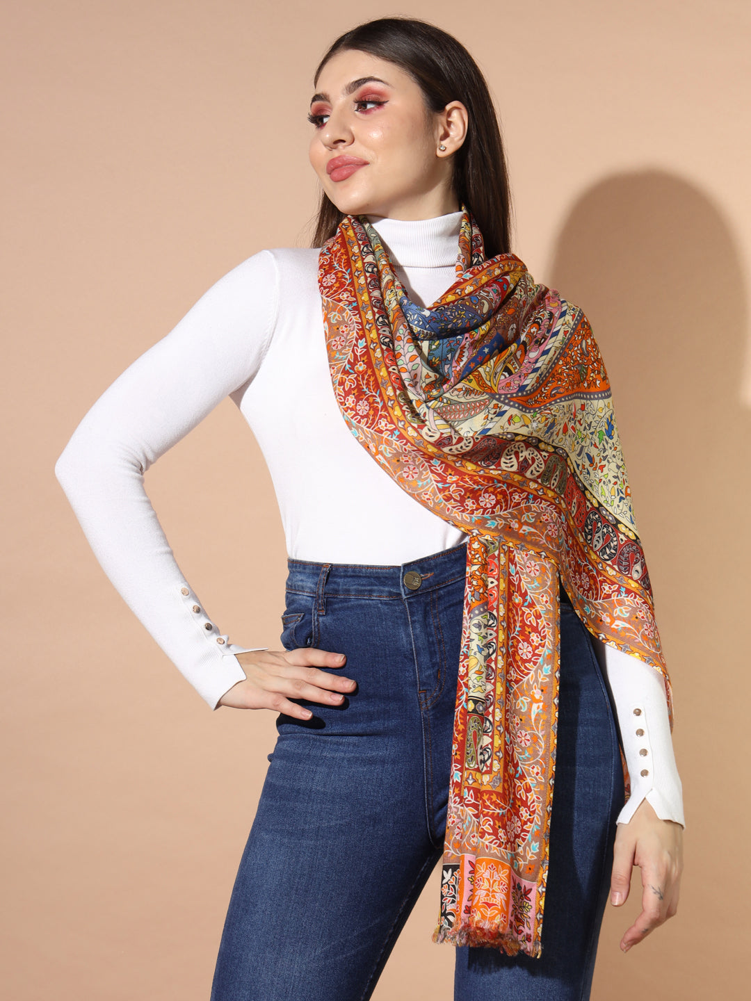 Gift Envelope of Firdousi Multicoloured Printed Stole (Size : 71X203 CM)