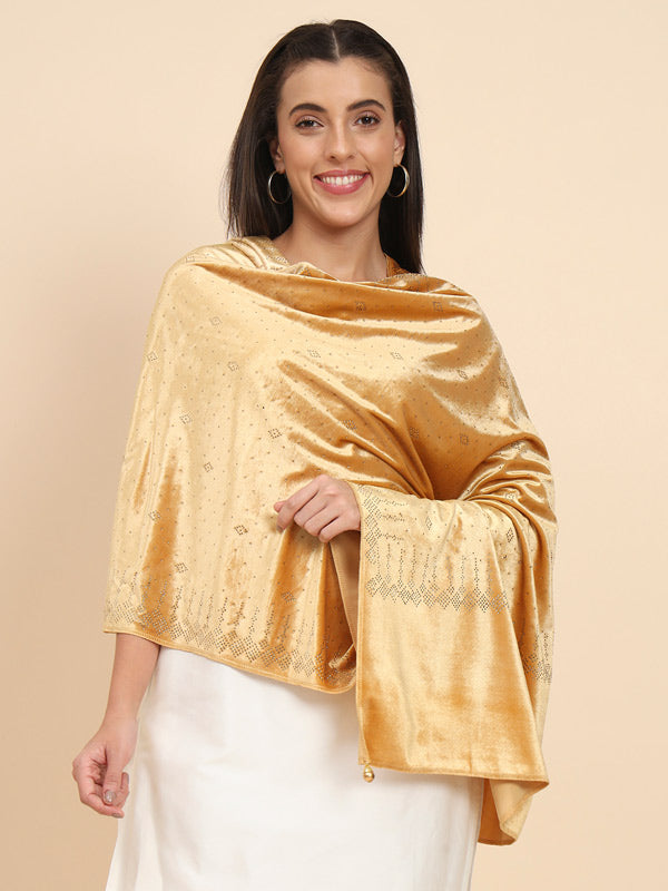 Womenƒ??s Makhamli Velvet Crystal Embellished Stole (Size 71X203 cms )