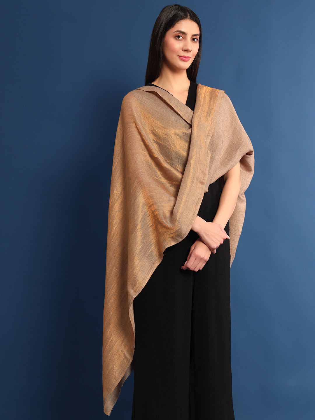 Pashmoda Womenƒ??s Zarish Reversible Zari Moonlight Fine Wool Stole (Size: 71x203 Cm)