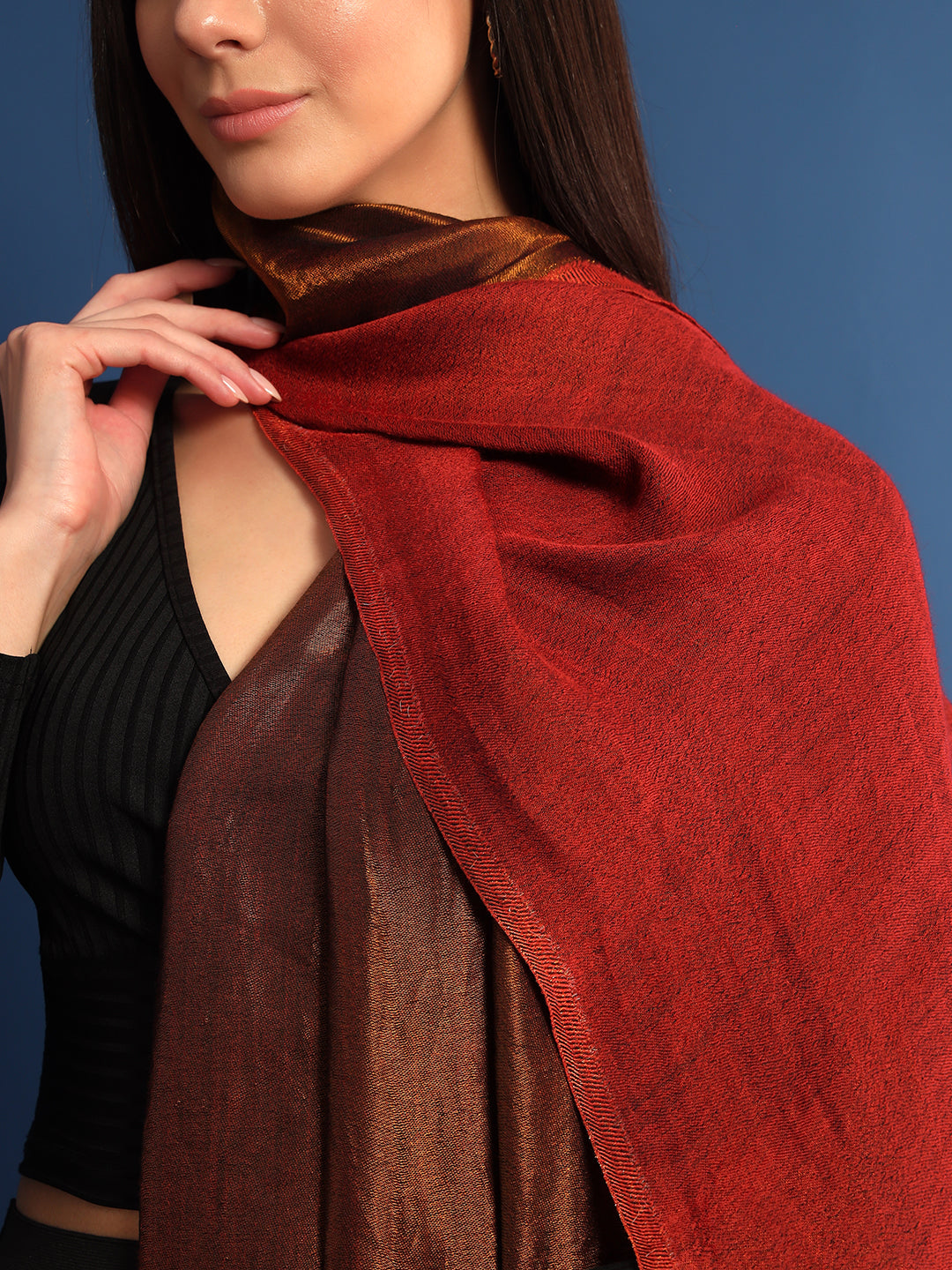 Pashmoda Womenƒ??s Zarish Reversible Zari Moonlight Fine Wool Stole (Size: 71x203 Cm)